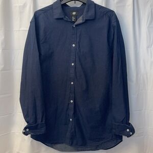 H&M Men's Size XL Easy Iron Slim Fit Long Sleeve Navy Blue Button Down Shirt